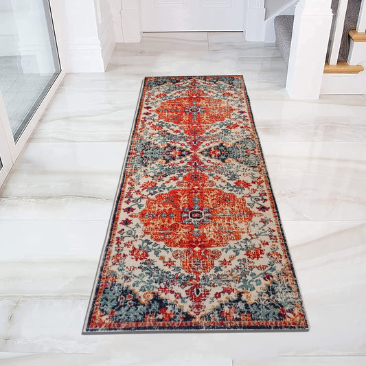 1pc Imitation Cashmere Material TPR Backing, Foldable and Machine Washable Crease-Free, Nordic Vintage Ethnic Style Home Mat for Hallway Corridor, Available in Sizes 23.6*70.8in/23.6*94.4in/23.6*118.1in (60*180cm/60*240cm/60*