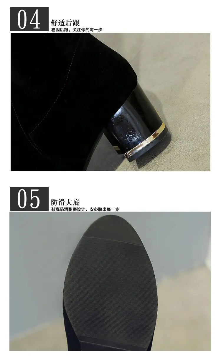 Heels Women's Boots Side Zippers Women's Long Boots Thick Heels High Shoes for Women High Heels Autumn Winter 2024 New