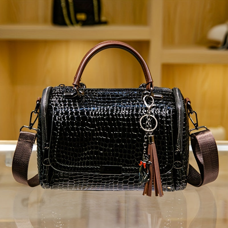 Crocodile Pattern Crossbody Bag, Luxury Top Handle Shoulder Bag, Women's Fashion Handbag & Boston Bag