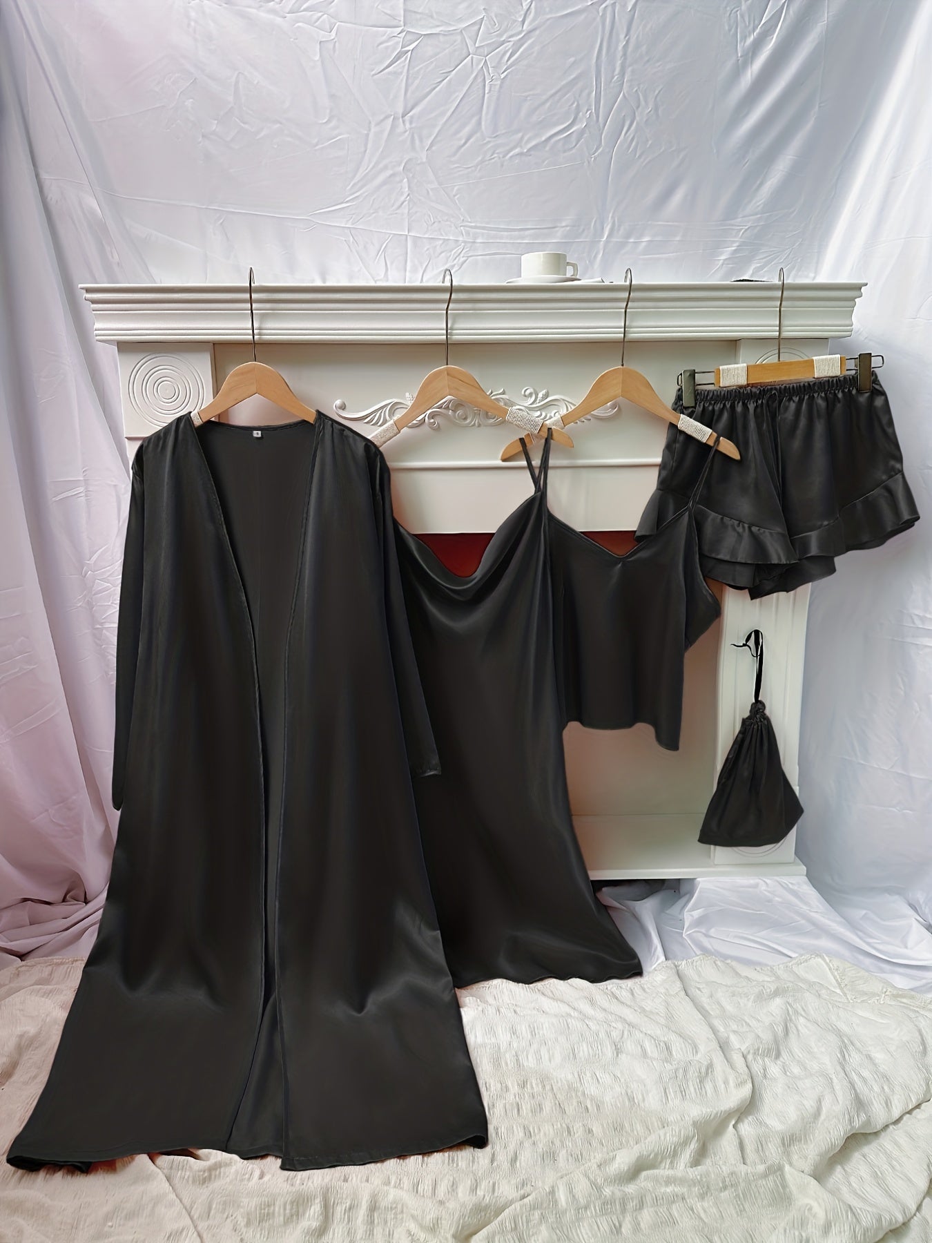 Autumn Winter Women's Printed Pajamas - Thin Sleepwear Set with Suspender Shorts & Skirt, Little Cherry Design