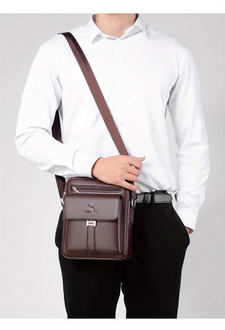 [Vintage Business Bag] WEIXIER Men's Vintage Business Casual Adjustable Shoulder Bag - Multiple Compartments, Zippered Pockets, Compact Design, Black, Secure Zip Closure, Small Crossbody Bag