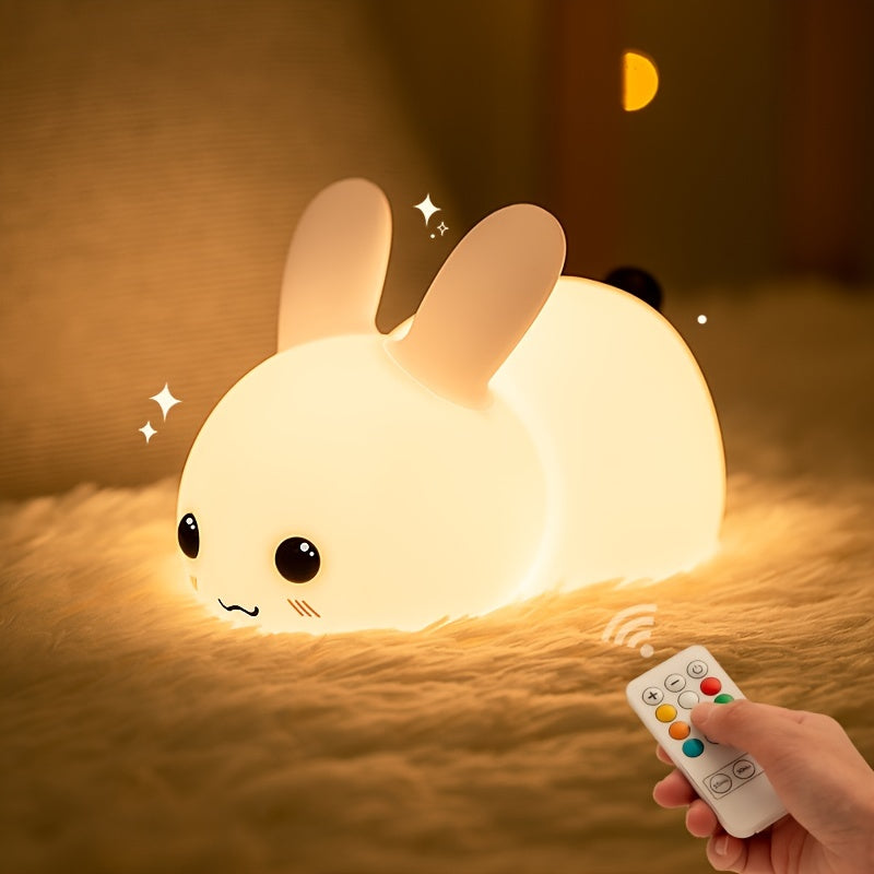 1 Jade Rabbit Silicone Night Light Creative Gift USB Charging Colorful Remote Control Dimming Touch Sleep LED Lights