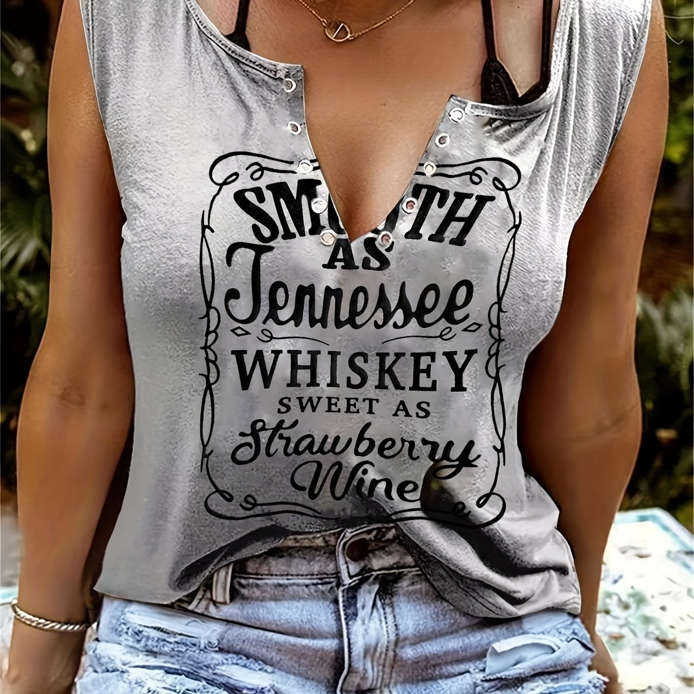 [Country Music Tank Top] Soft Pink Women's Tank Top | Smooth As Tennessee Whiskey Sweet As Strawberry Wine Sleeveless V-Neck Casual Shirt with Bold Letter Print, Thick Strap Country Music Style, Machine Washable All-Season We
