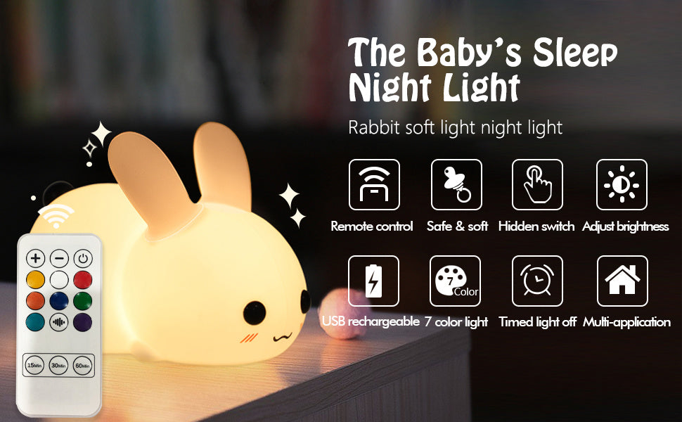 1 Jade Rabbit Silicone Night Light Creative Gift USB Charging Colorful Remote Control Dimming Touch Sleep LED Lights