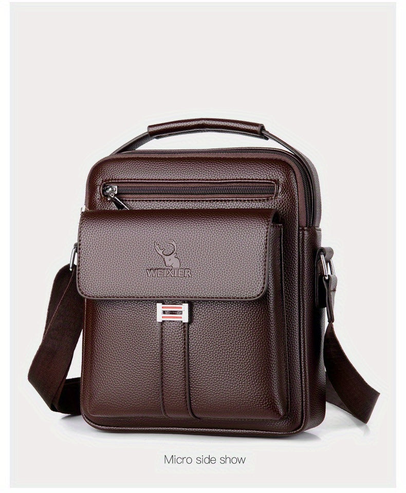 [Vintage Business Bag] WEIXIER Men's Vintage Business Casual Adjustable Shoulder Bag - Multiple Compartments, Zippered Pockets, Compact Design, Black, Secure Zip Closure, Small Crossbody Bag