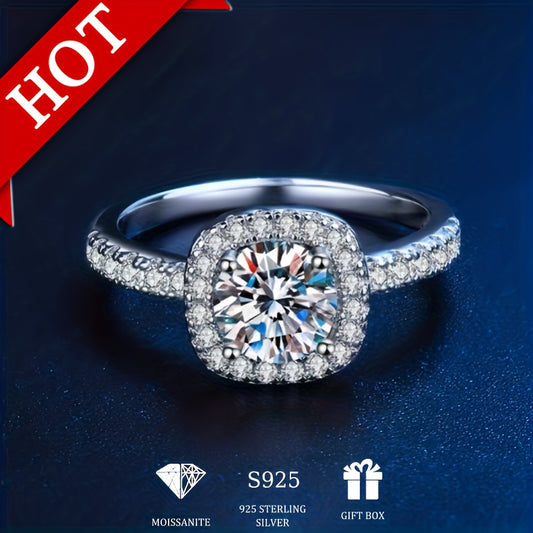 Ladies Moissanite Ring One Carat Luxury Inlaid Fine Moissanite 925 Silver