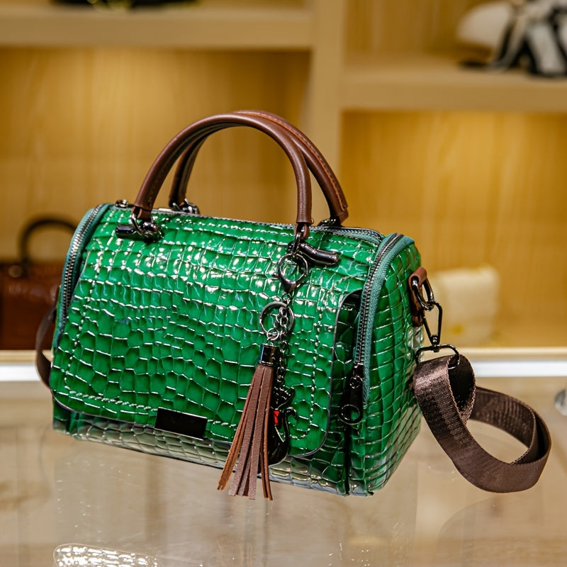 Crocodile Pattern Crossbody Bag, Luxury Top Handle Shoulder Bag, Women's Fashion Handbag & Boston Bag