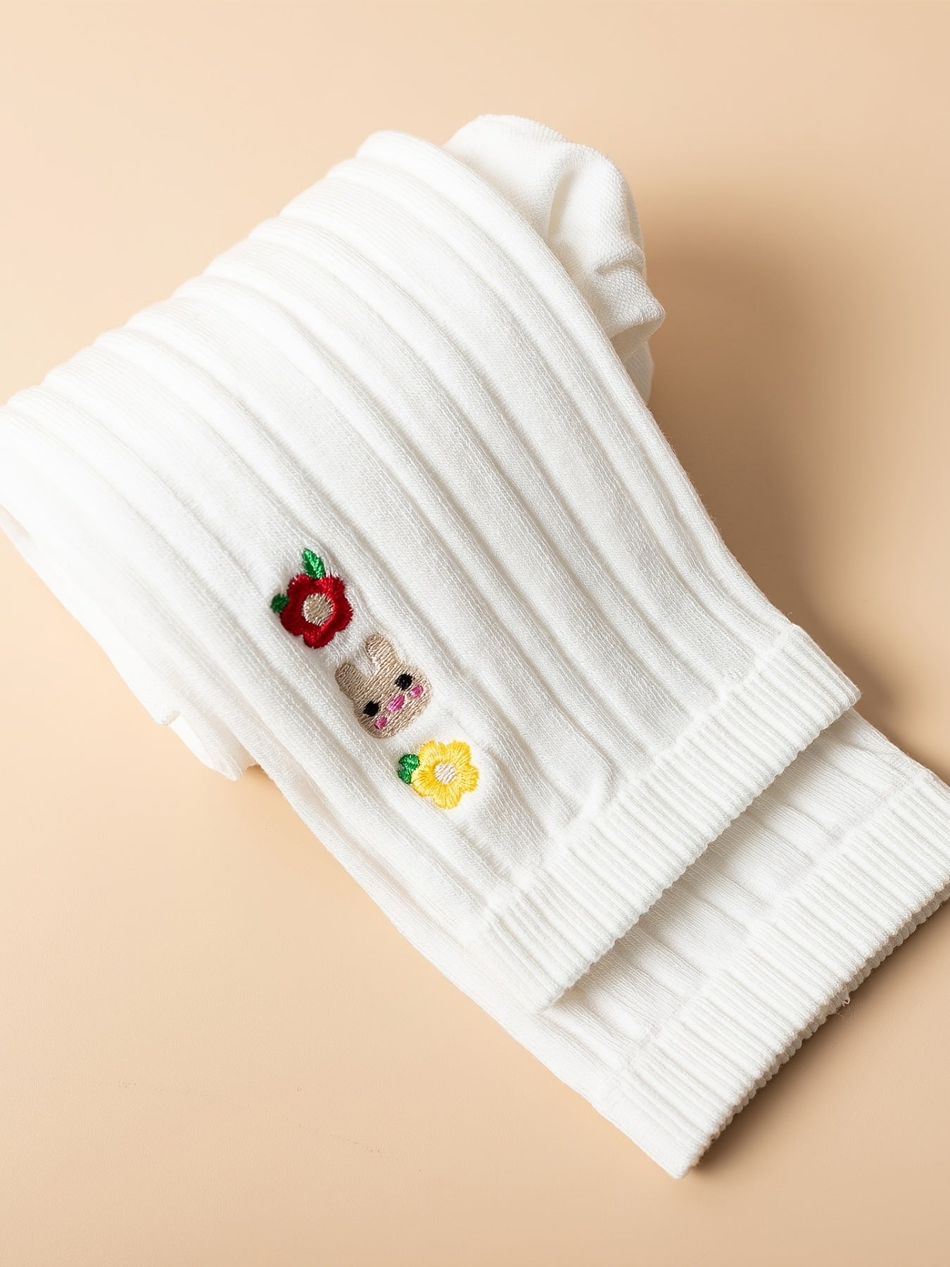 Kids' Base Pants, Girls' Spring/Autumn Vertical Stripe Slim Fit Knit Socks Embroidered Casual 9/10 Pants