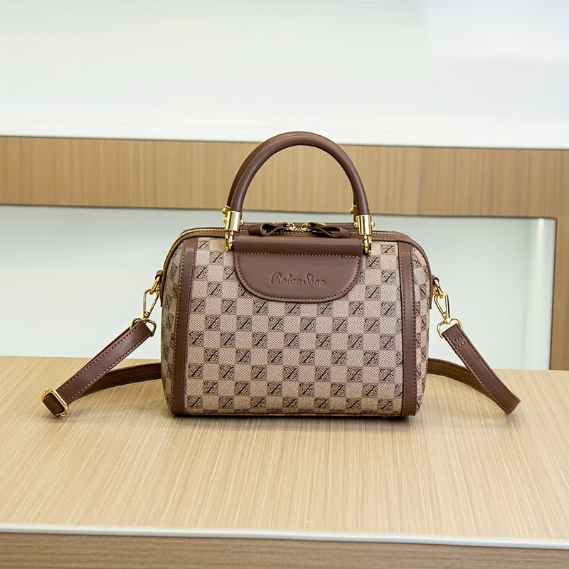 Luxury Boston Bag – Structured Handbag with Adjustable Strap & Zip Closure