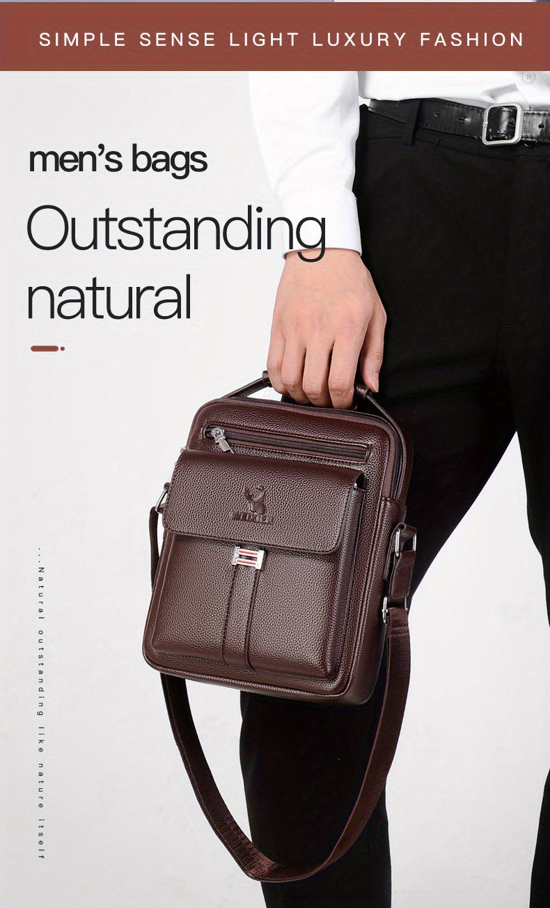 [Vintage Business Bag] WEIXIER Men's Vintage Business Casual Adjustable Shoulder Bag - Multiple Compartments, Zippered Pockets, Compact Design, Black, Secure Zip Closure, Small Crossbody Bag