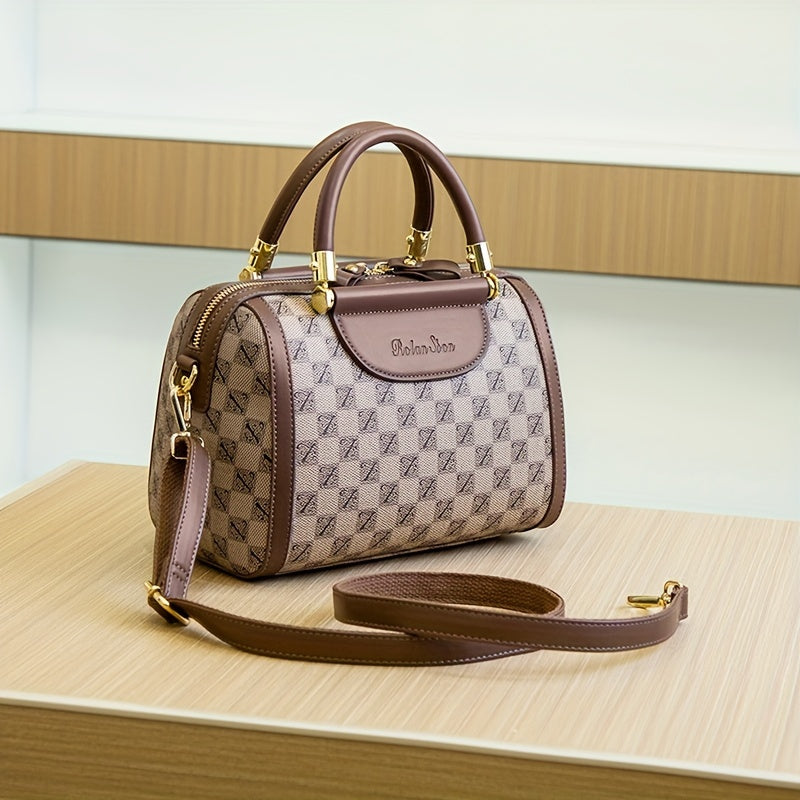 Luxury Boston Bag – Structured Handbag with Adjustable Strap & Zip Closure