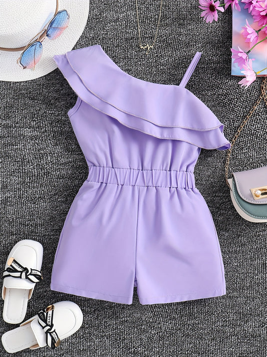 ' White Sleeveless A-Line Romper Jumpsuit - Summer Short Dress with Ruffle Trim &, Casual Playwear & Party Outfit, Easy-Care Hand Washable Short Sleeve Dress &, Perfect for Outdoor