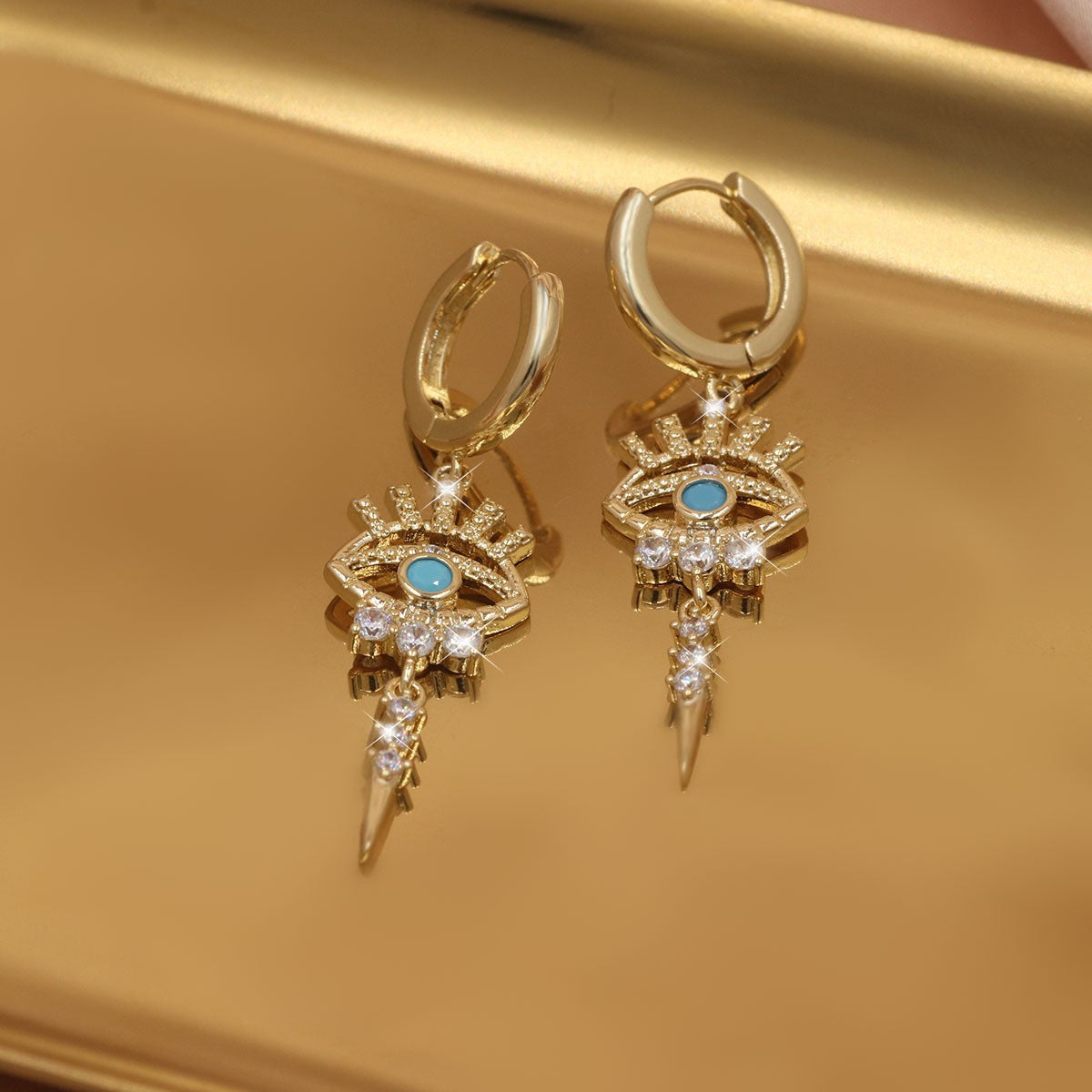 One Pair of Luxury Copper-Inlaid Synthetic Evil Eye Pendant Earrings Dating Gift