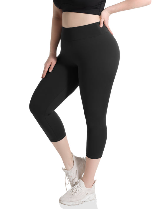 Women's Plus Size Capri Leggings – High-Waist Tummy Control