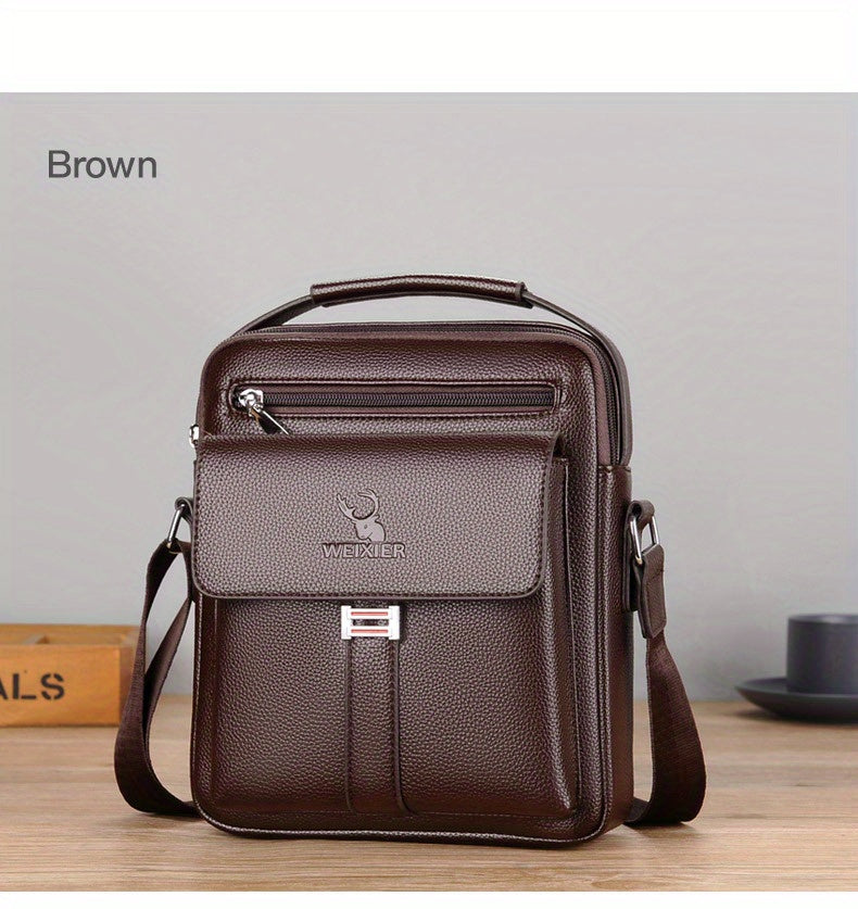 [Vintage Business Bag] WEIXIER Men's Vintage Business Casual Adjustable Shoulder Bag - Multiple Compartments, Zippered Pockets, Compact Design, Black, Secure Zip Closure, Small Crossbody Bag