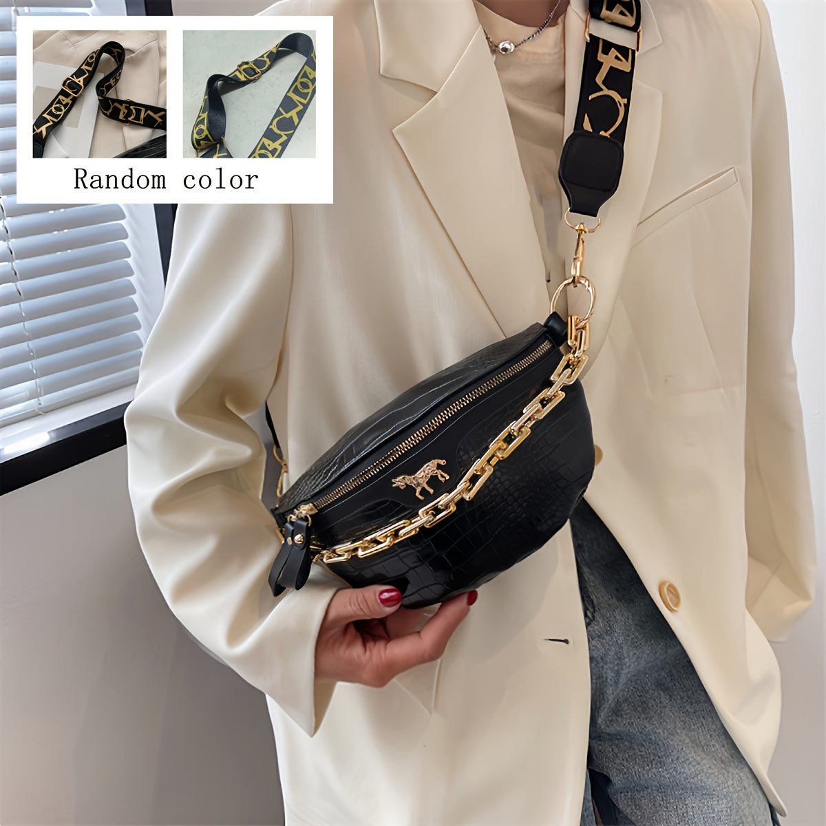 Crocodile Embossed Faux Leather Waist Bag