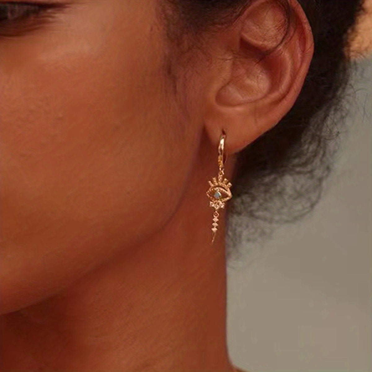 One Pair of Luxury Copper-Inlaid Synthetic Evil Eye Pendant Earrings Dating Gift