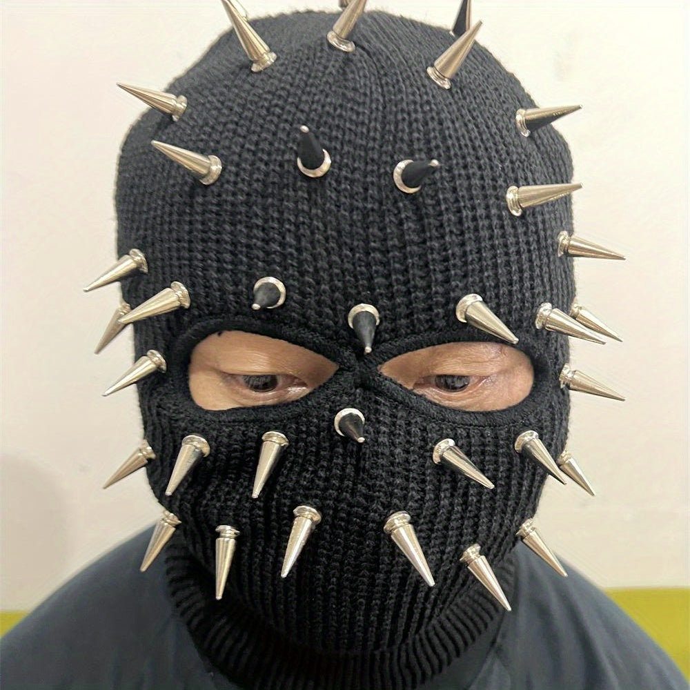 Street heavy industry bullet personality hip-hop rock punk style three-hole knitted headgear trendy net red masked hat