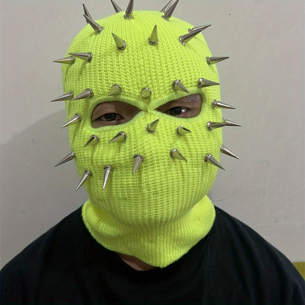 Street heavy industry bullet personality hip-hop rock punk style three-hole knitted headgear trendy net red masked hat