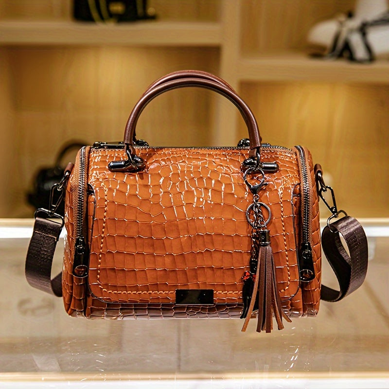 Crocodile Pattern Crossbody Bag, Luxury Top Handle Shoulder Bag, Women's Fashion Handbag & Boston Bag