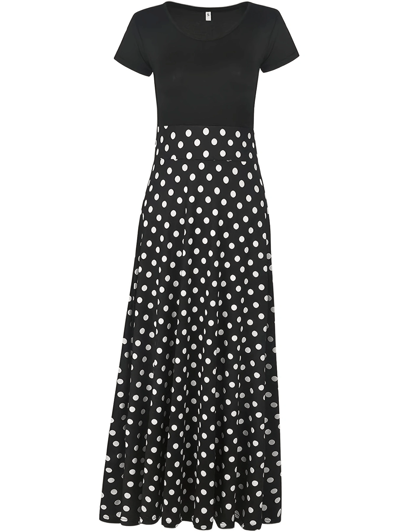 Printed Splicing Crew Neck Dress, Elegant Short Sleeve Slim Waist Pleated Maxi Dress, Women's Clothing For Elegant Dressing