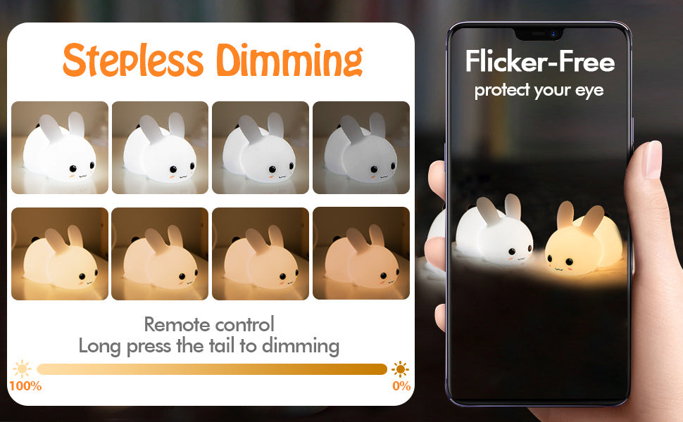 1 Jade Rabbit Silicone Night Light Creative Gift USB Charging Colorful Remote Control Dimming Touch Sleep LED Lights