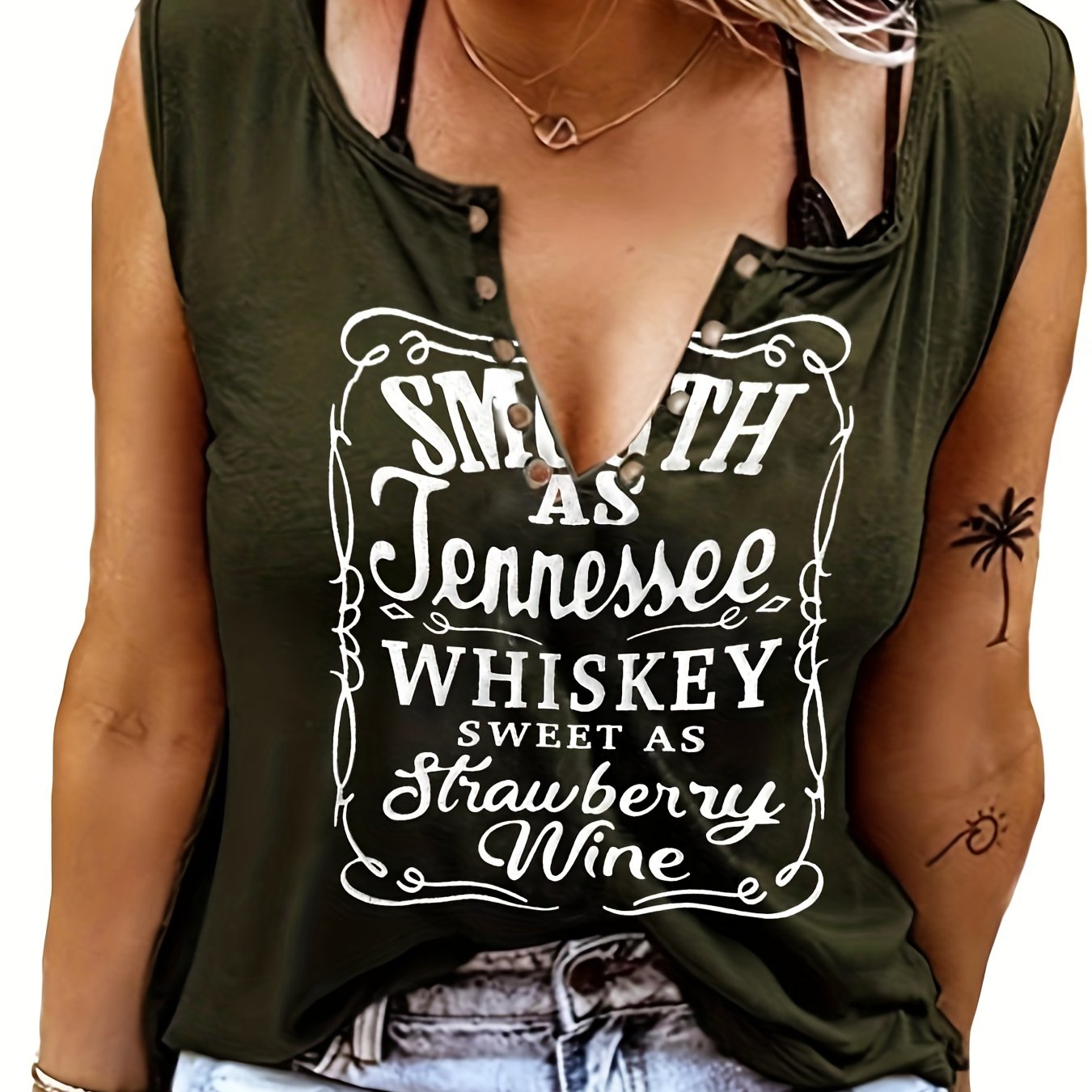 [Country Music Tank Top] Soft Pink Women's Tank Top | Smooth As Tennessee Whiskey Sweet As Strawberry Wine Sleeveless V-Neck Casual Shirt with Bold Letter Print, Thick Strap Country Music Style, Machine Washable All-Season We