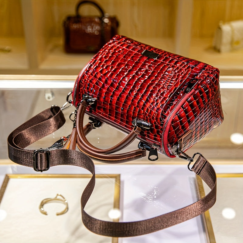 Crocodile Pattern Crossbody Bag, Luxury Top Handle Shoulder Bag, Women's Fashion Handbag & Boston Bag