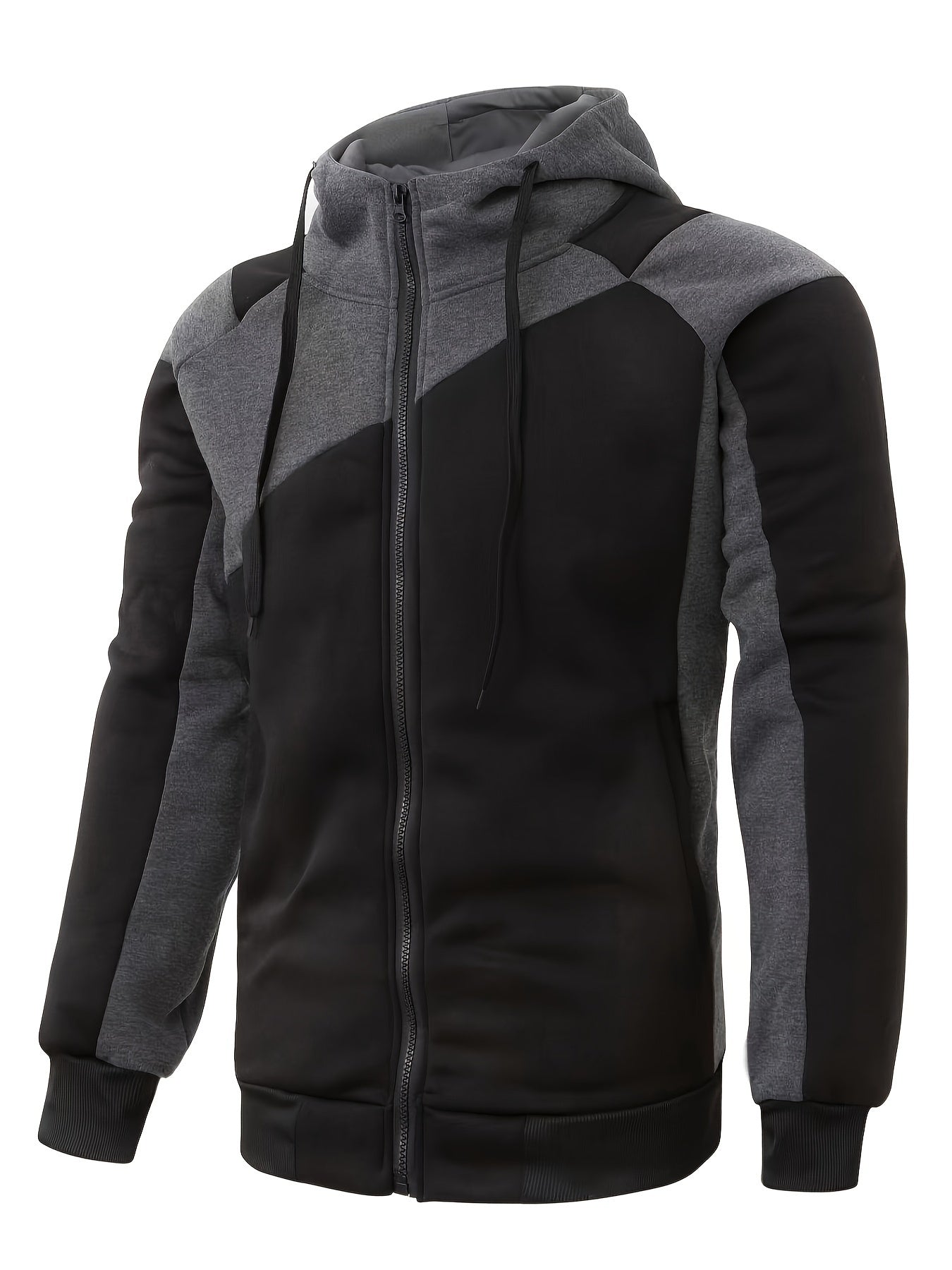 Men's Casual Color Block Zip Up Jacket With Hood - Varsity Style -  Soft Fleece Lining - Perfect for Fall/Winter - Ideal Gift for Teenagers & Young Adults