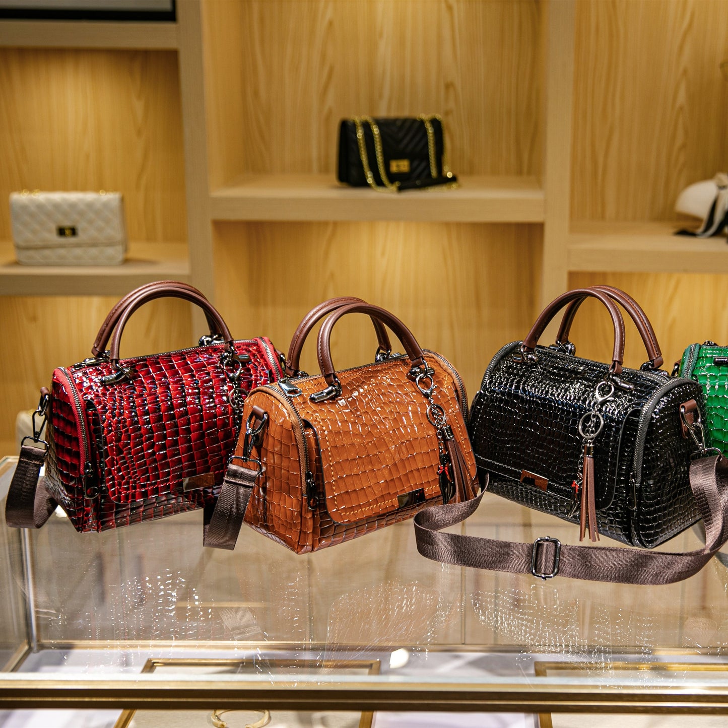 Crocodile Pattern Crossbody Bag, Luxury Top Handle Shoulder Bag, Women's Fashion Handbag & Boston Bag