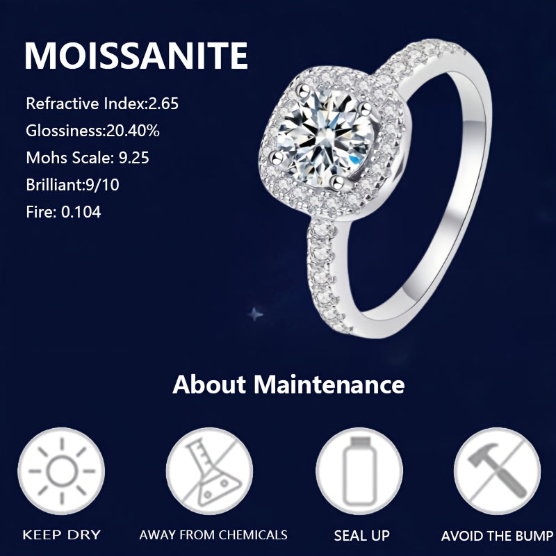 Ladies Moissanite Ring One Carat Luxury Inlaid Fine Moissanite 925 Silver