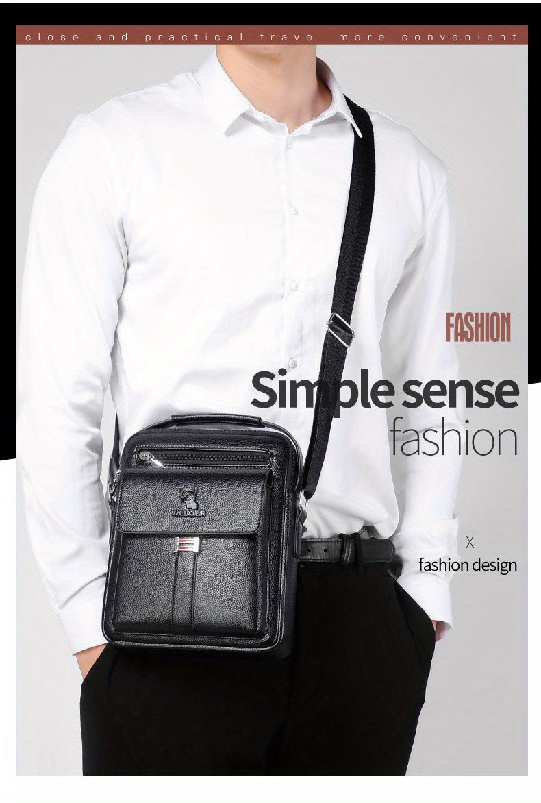 [Vintage Business Bag] WEIXIER Men's Vintage Business Casual Adjustable Shoulder Bag - Multiple Compartments, Zippered Pockets, Compact Design, Black, Secure Zip Closure, Small Crossbody Bag