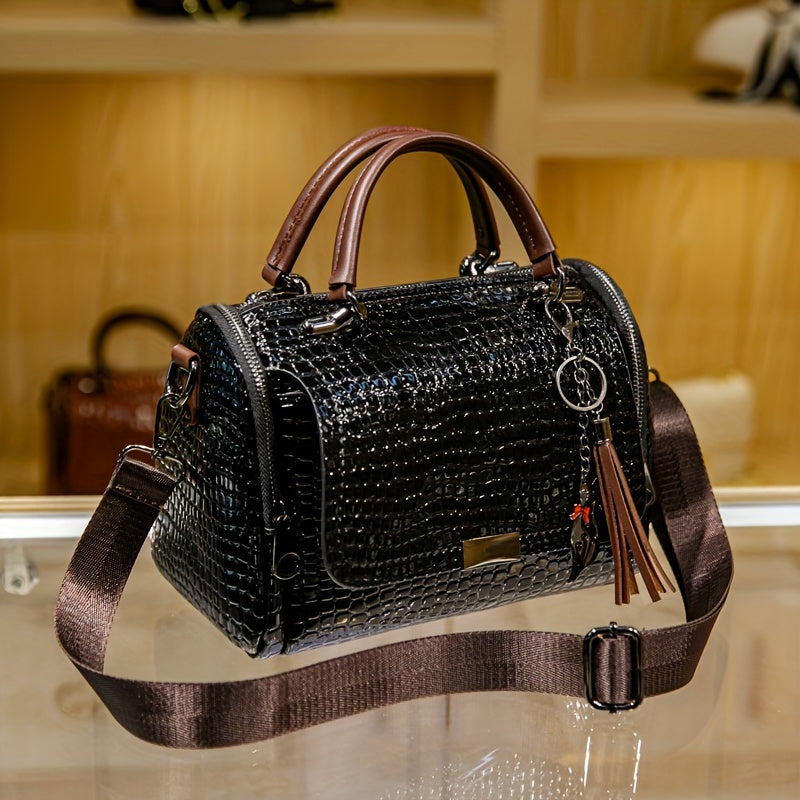 Crocodile Pattern Crossbody Bag, Luxury Top Handle Shoulder Bag, Women's Fashion Handbag & Boston Bag