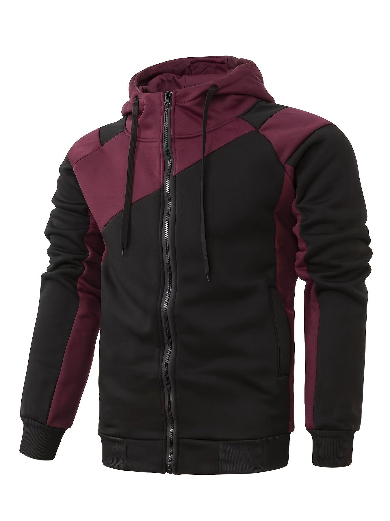 Men's Casual Color Block Zip Up Jacket With Hood - Varsity Style -  Soft Fleece Lining - Perfect for Fall/Winter - Ideal Gift for Teenagers & Young Adults