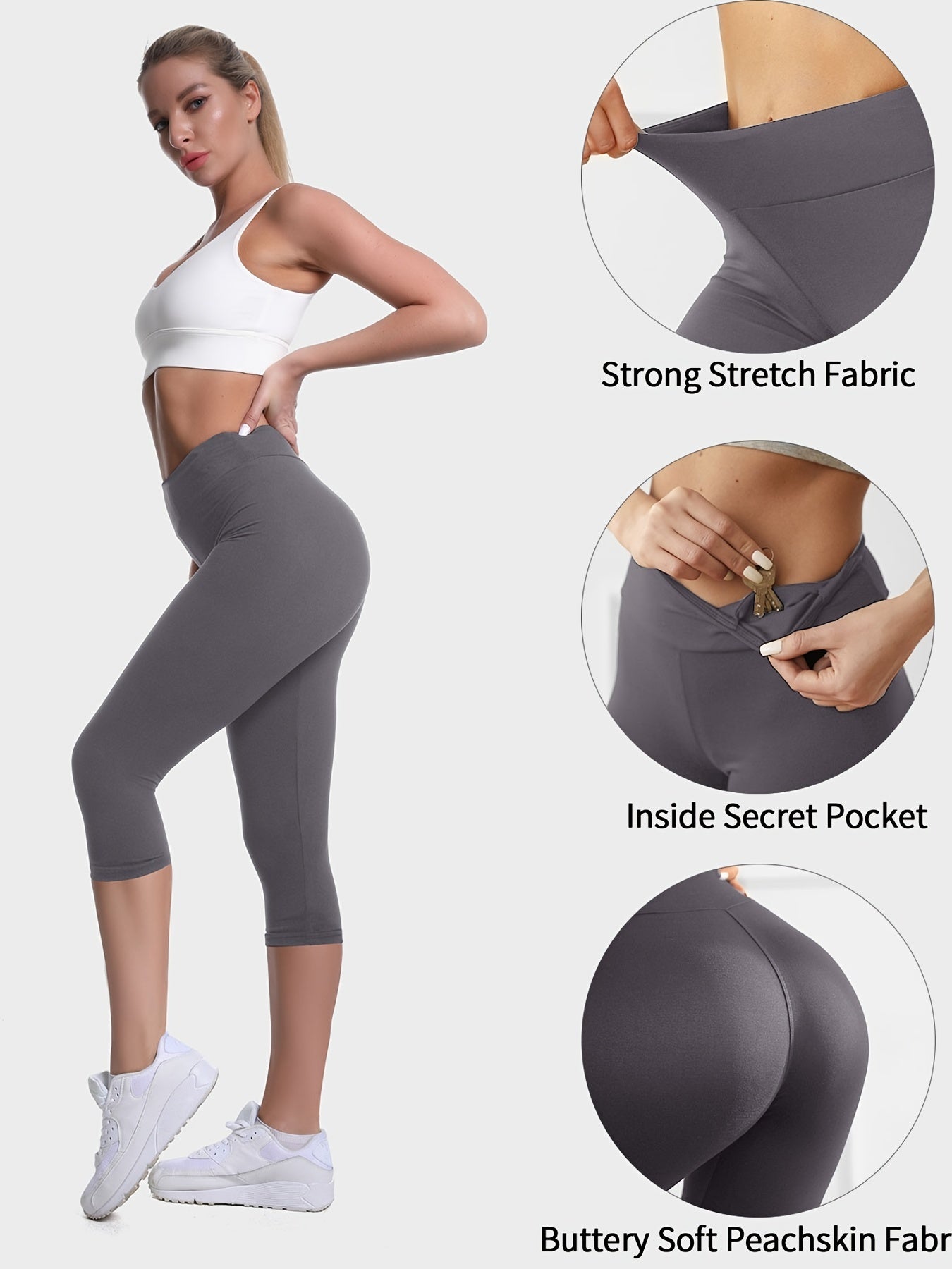 Women's Plus Size Capri Leggings – High-Waist Tummy Control