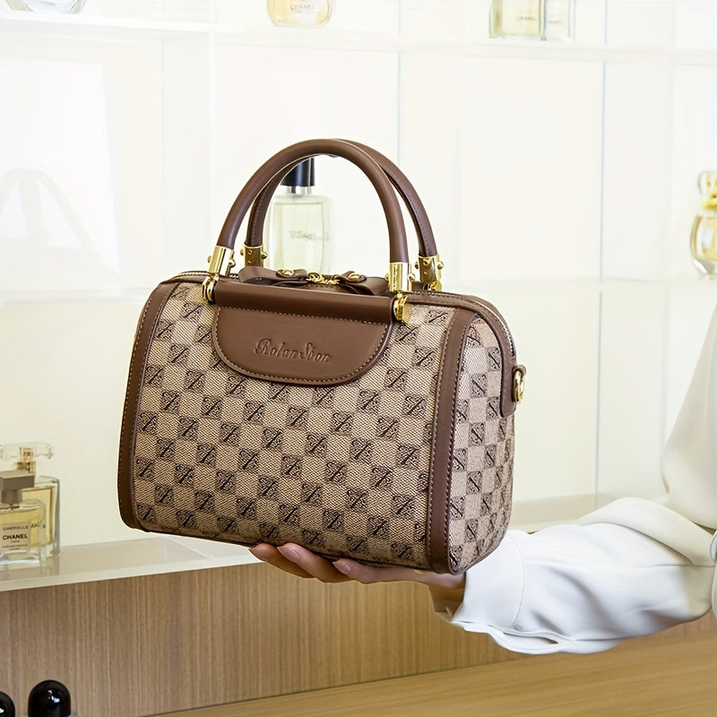 Luxury Boston Bag – Structured Handbag with Adjustable Strap & Zip Closure