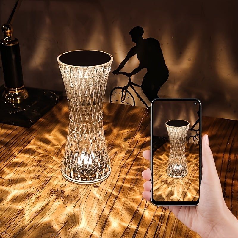[Touch Control] Elegant Crystal Touch Control Bedside Lamp | USB Rechargeable, Dimmable LED Lights | Acrylic Base | Ideal for Indoor Use, Bedroom or Living Room Decor
