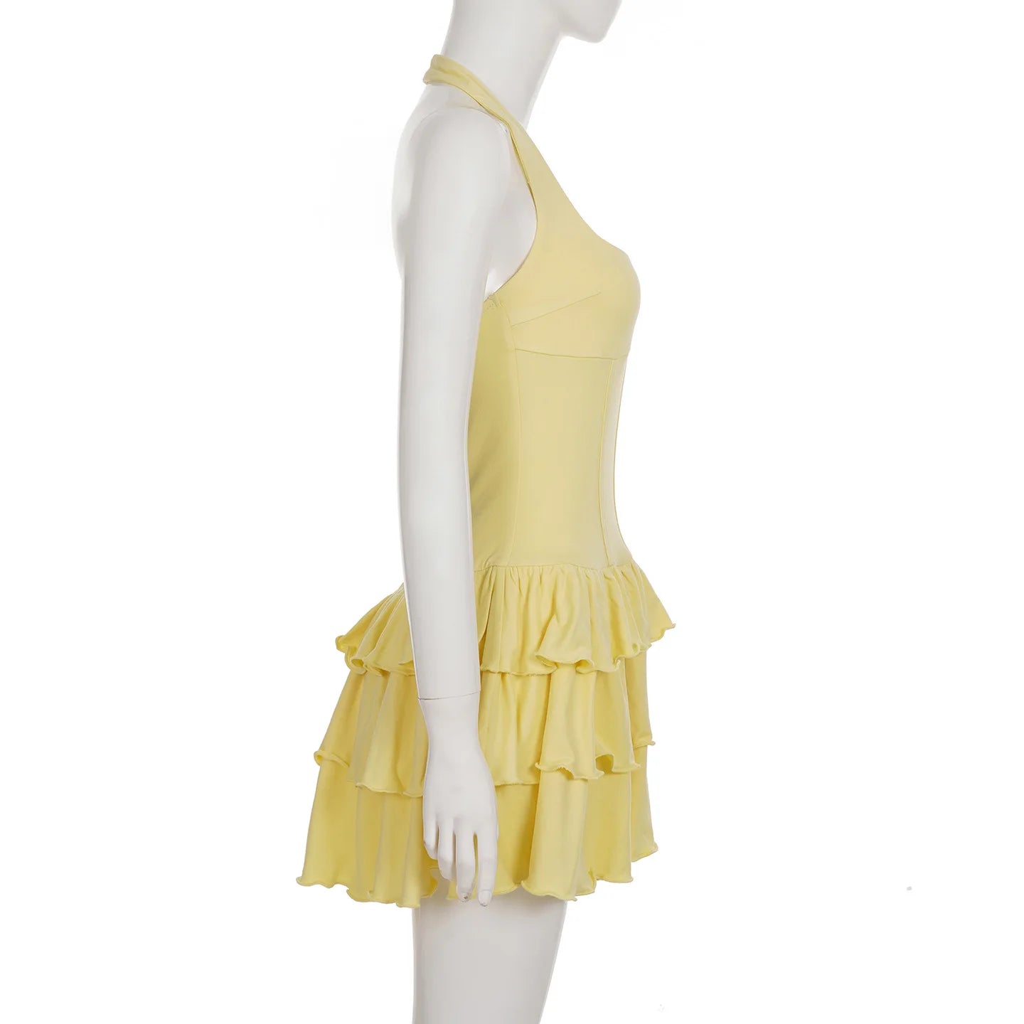 Tornova Vacation Halter Mini Dress For Women Solid High Waist Puffy Dress Ruffled Splice Fashion Sexy Slim Dress 2025 Summer New