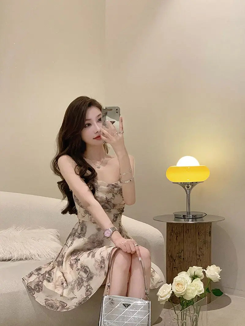 Mini Dresses Women Vintage Floral Temper Hollow Out Summer French Style Aesthetic Party Chic Streetwear Tender Sleeveless Casual