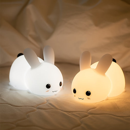 1 Jade Rabbit Silicone Night Light Creative Gift USB Charging Colorful Remote Control Dimming Touch Sleep LED Lights