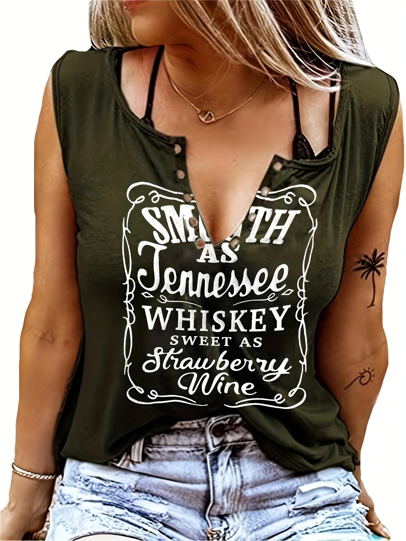 [Country Music Tank Top] Soft Pink Women's Tank Top | Smooth As Tennessee Whiskey Sweet As Strawberry Wine Sleeveless V-Neck Casual Shirt with Bold Letter Print, Thick Strap Country Music Style, Machine Washable All-Season We