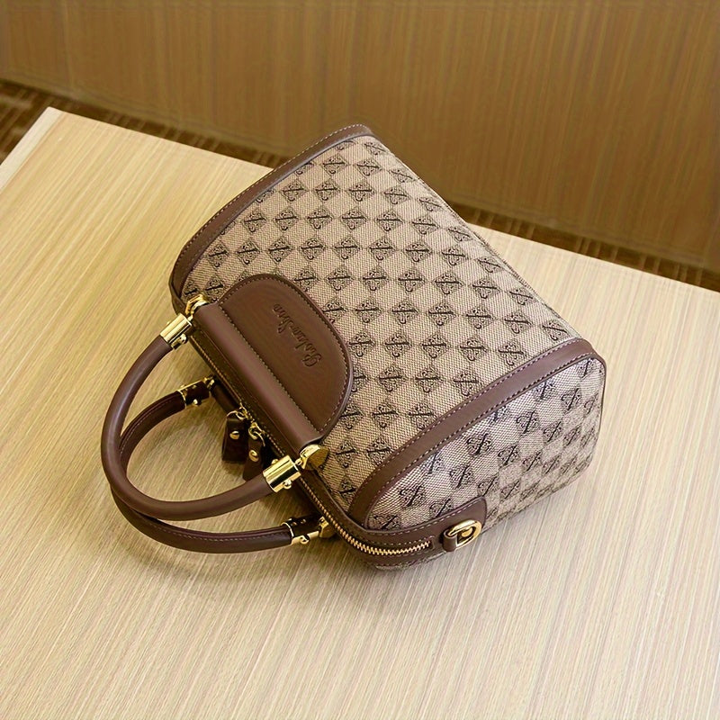 Luxury Boston Bag – Structured Handbag with Adjustable Strap & Zip Closure