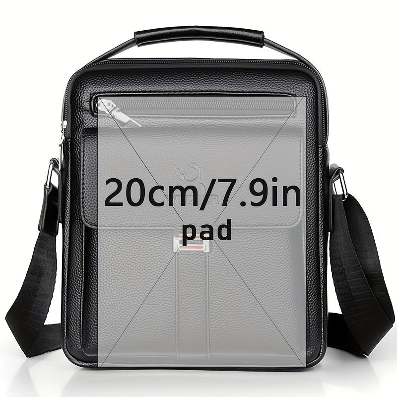 [Vintage Business Bag] WEIXIER Men's Vintage Business Casual Adjustable Shoulder Bag - Multiple Compartments, Zippered Pockets, Compact Design, Black, Secure Zip Closure, Small Crossbody Bag