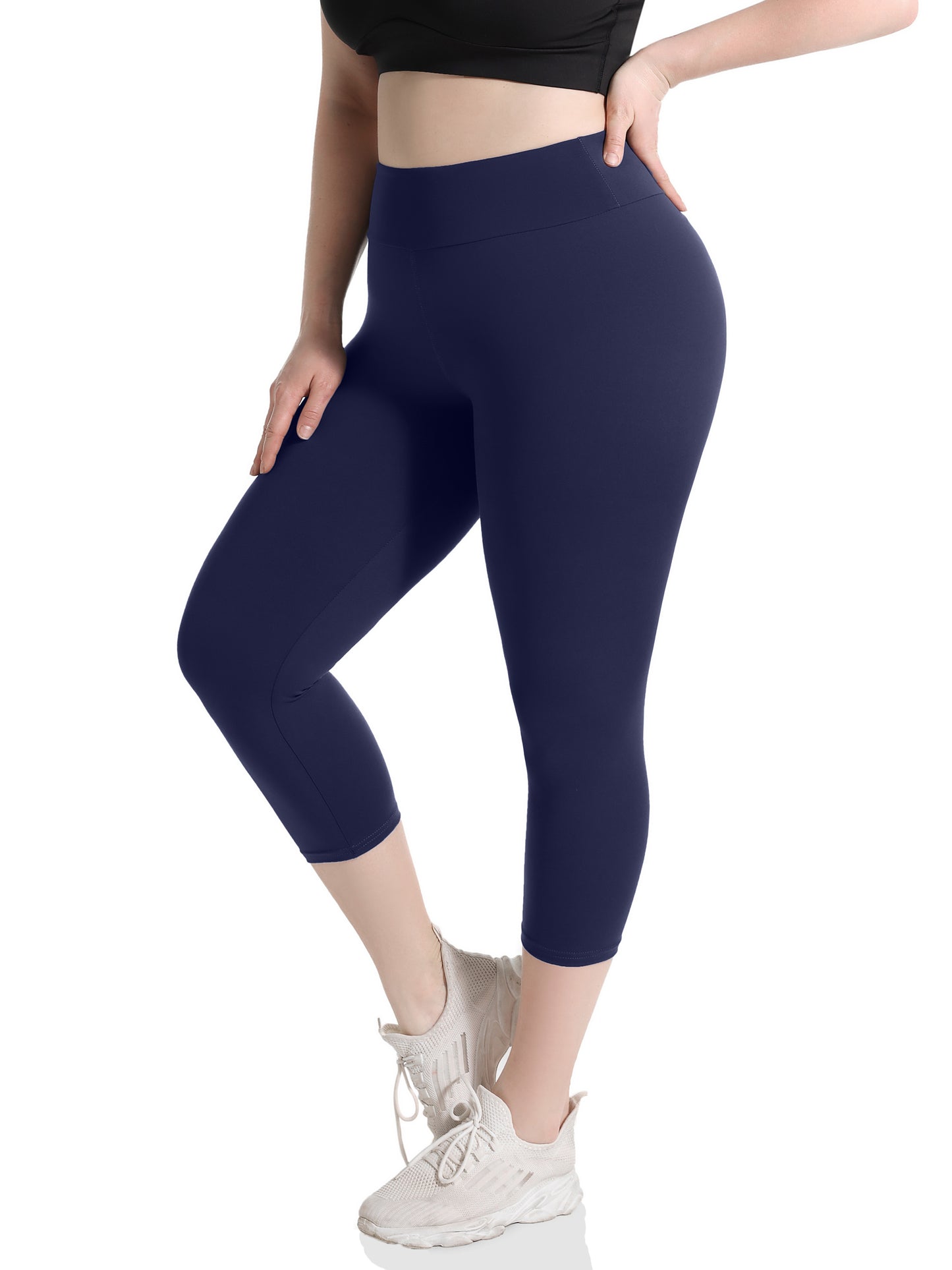 Women's Plus Size Capri Leggings – High-Waist Tummy Control