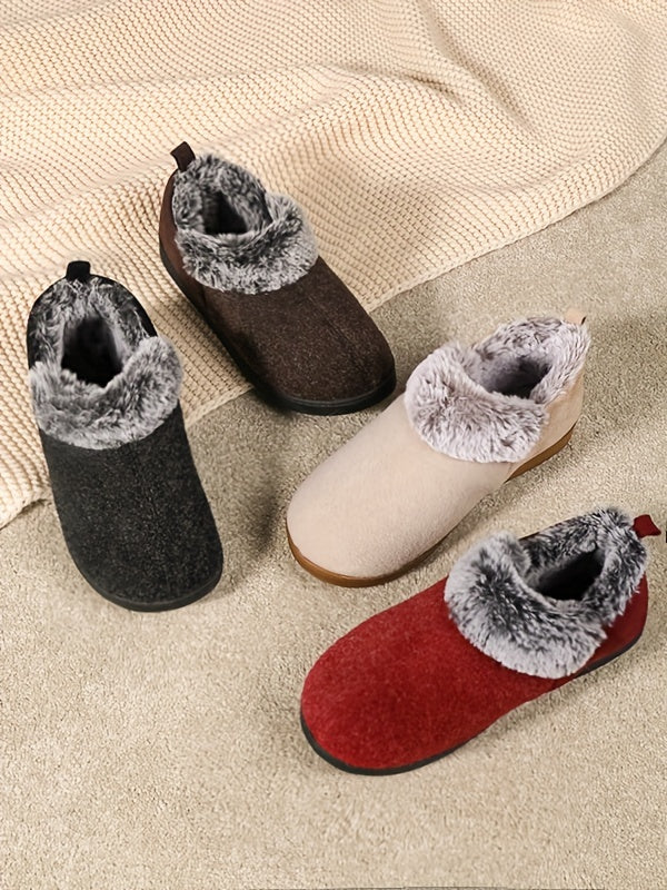 [Fuzzy Plush Household Shoes] Fuzzy Fleece Liner Cozy Plush Household Shoes - Memory Foam Slip-on Shoes for Women