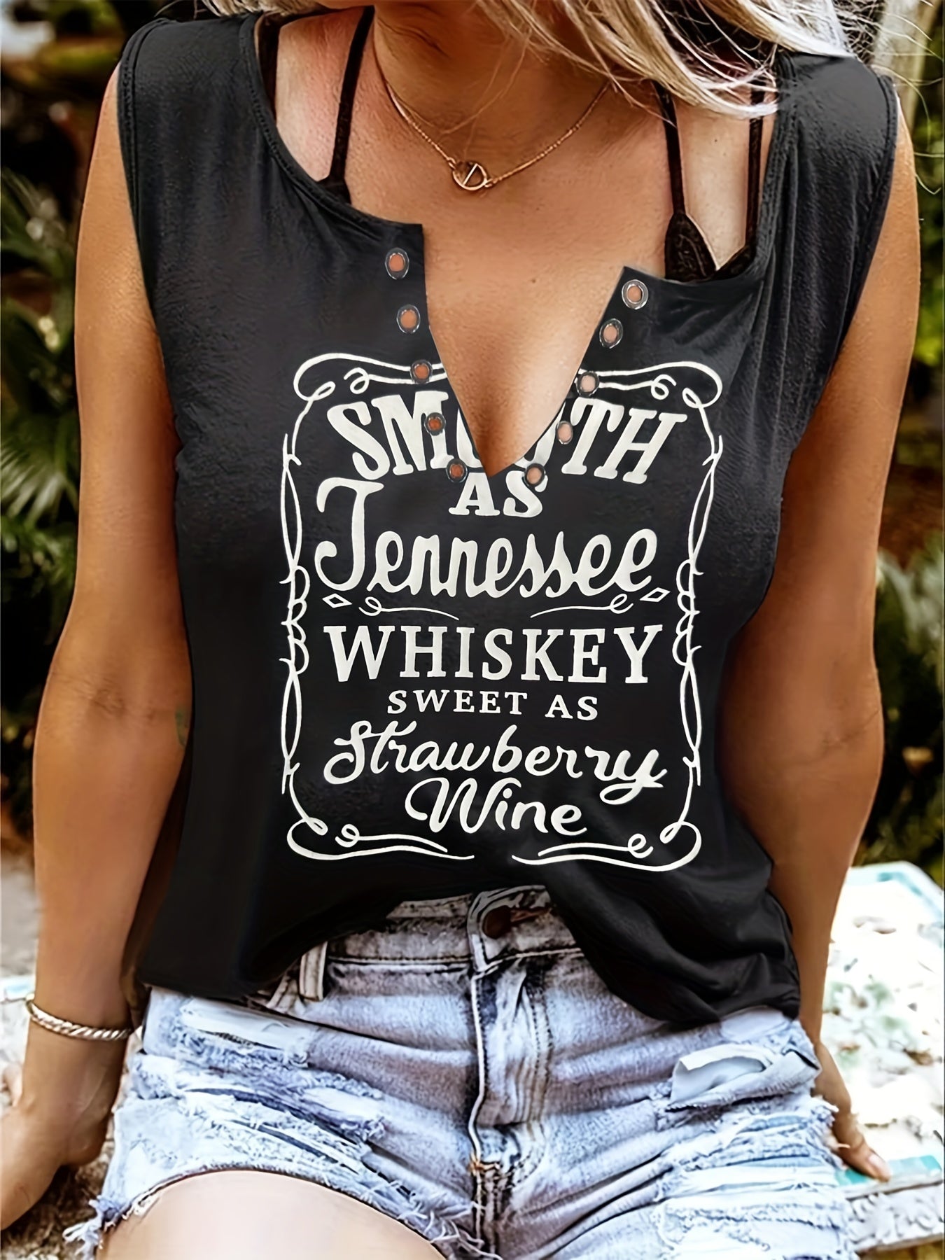 [Country Music Tank Top] Soft Pink Women's Tank Top | Smooth As Tennessee Whiskey Sweet As Strawberry Wine Sleeveless V-Neck Casual Shirt with Bold Letter Print, Thick Strap Country Music Style, Machine Washable All-Season We