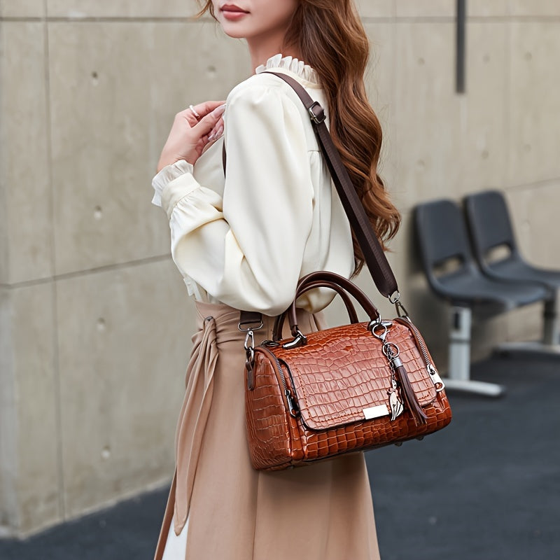 Crocodile Pattern Crossbody Bag, Luxury Top Handle Shoulder Bag, Women's Fashion Handbag & Boston Bag