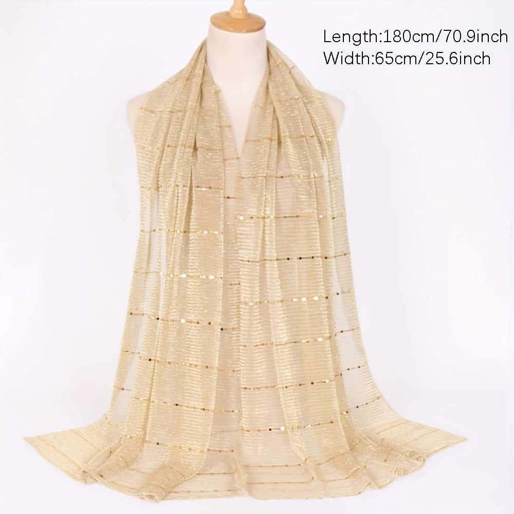 Women Solid Color Scarf Thin Breathable Shawl Lightweight Sparkling Metallic Wrap