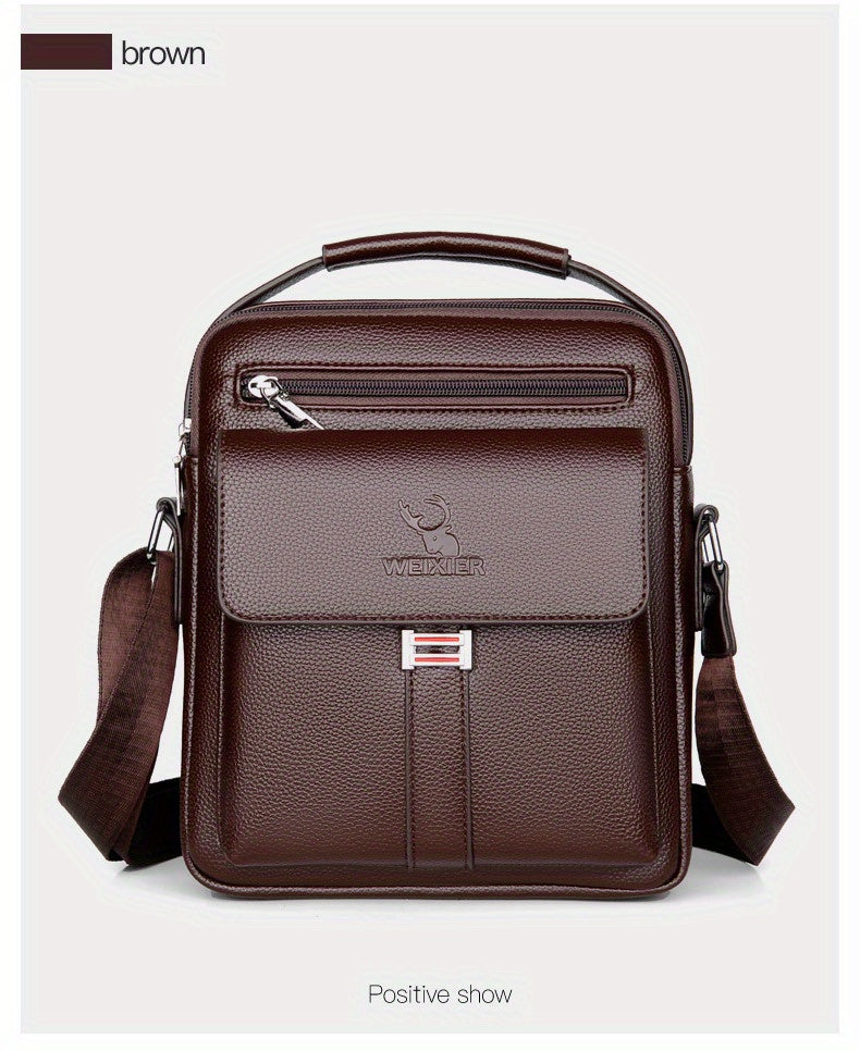 [Vintage Business Bag] WEIXIER Men's Vintage Business Casual Adjustable Shoulder Bag - Multiple Compartments, Zippered Pockets, Compact Design, Black, Secure Zip Closure, Small Crossbody Bag