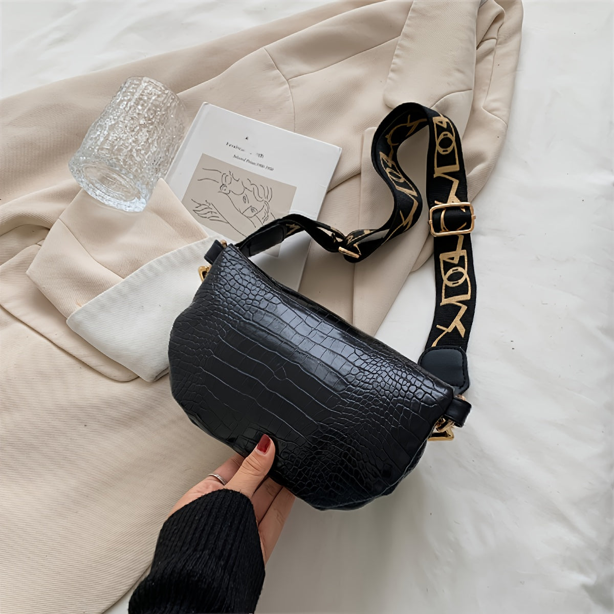 Crocodile Embossed Faux Leather Waist Bag